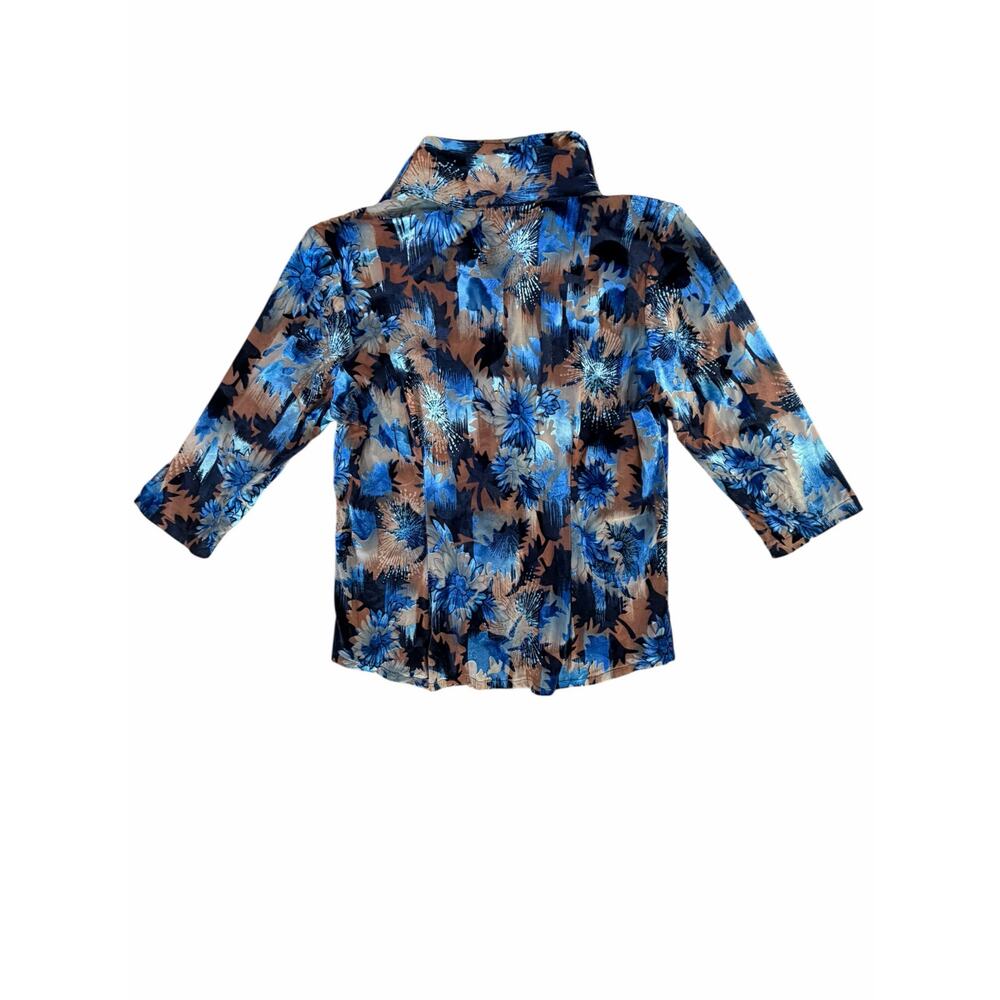 VTG 90s Velvet Burnout Blouse Small Blue Floral Sheer Boho Whimsigoth Glam Top - Picture 10 of 15
